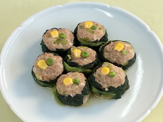 小松菜の葉を使っているから栄養満点!! 小松菜の海老しゅうまい