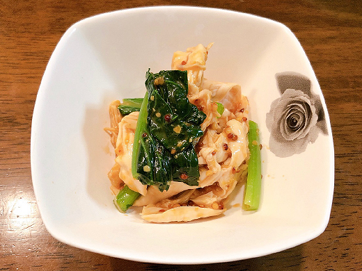小松菜とささみにマスタードがよく合いますよ! 小松菜とささみのマスタード和え